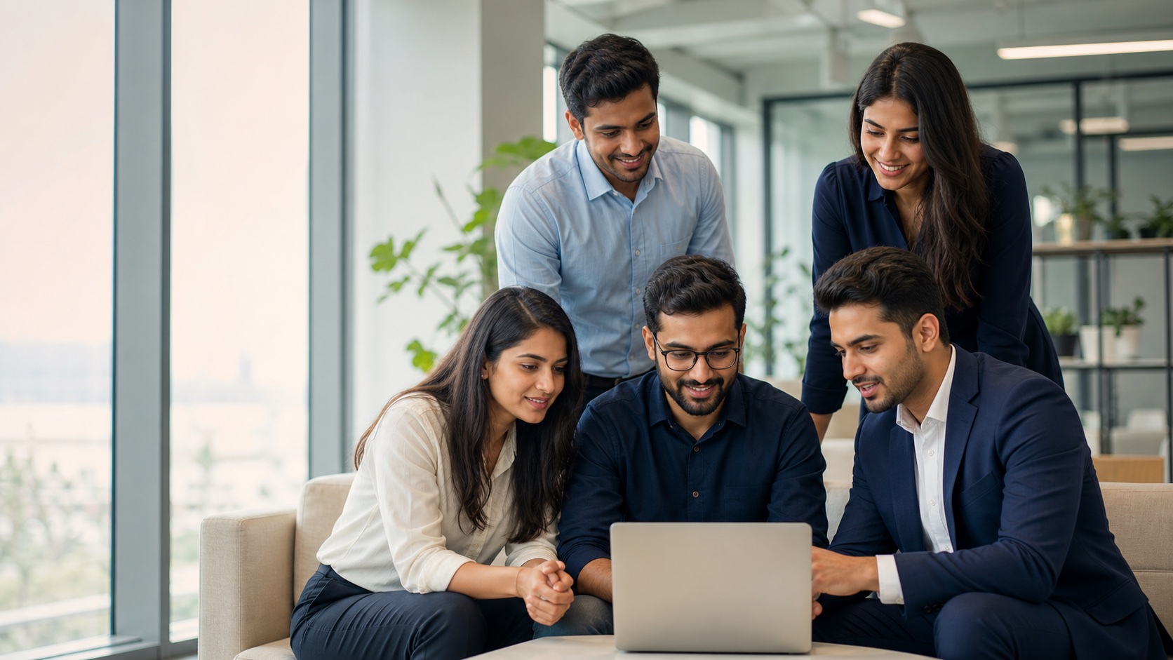 People collaborating around a laptop